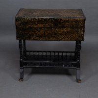 An Aesthetic Movement Walnut Drop Leaf Side Table on Four Turned & Incised Legs - Thumbnail 2