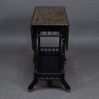 An Aesthetic Movement Walnut Drop Leaf Side Table on Four Turned & Incised Legs - Thumbnail 4