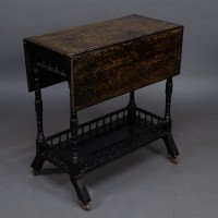 An Aesthetic Movement Walnut Drop Leaf Side Table on Four Turned & Incised Legs - Thumbnail 3