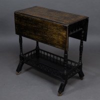 An Aesthetic Movement Walnut Drop Leaf Side Table on Four Turned & Incised Legs - Thumbnail 5