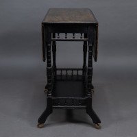 An Aesthetic Movement Walnut Drop Leaf Side Table on Four Turned & Incised Legs - Thumbnail 8