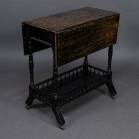 An Aesthetic Movement Walnut Drop Leaf Side Table on Four Turned & Incised Legs - Thumbnail 7