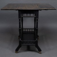 An Aesthetic Movement Walnut Drop Leaf Side Table on Four Turned & Incised Legs - Thumbnail 9