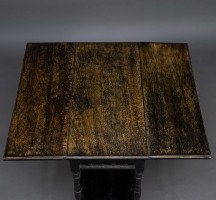 An Aesthetic Movement Walnut Drop Leaf Side Table on Four Turned & Incised Legs - Thumbnail 11