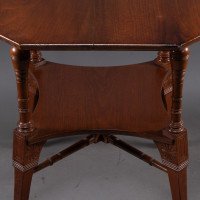 Jas Shoolbred, attributed. An Aesthetic Movement Octagonal Walnut Side Table with Central Shelf - Thumbnail 10