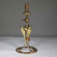 Arts and Crafts brass lamp with floral stem and heart pierced base c.1900 - Thumbnail 4