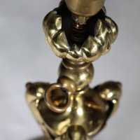 Arts and Crafts brass lamp with floral stem and heart pierced base c.1900 - Thumbnail 7
