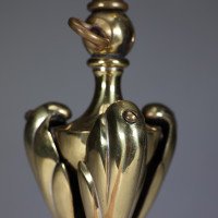 Arts and Crafts brass lamp with floral stem and heart pierced base c.1900 - Thumbnail 11