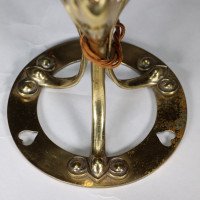 Arts and Crafts brass lamp with floral stem and heart pierced base c.1900 - Thumbnail 13