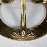 Arts and Crafts brass lamp with floral stem and heart pierced base c.1900 - Thumbnail 16