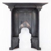 Arts & Crafts Cast Iron Fireplace with Curved Sides & Stylized Floral Decoration