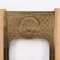 T. Elsley, attributed. Aesthetic Movement Brass Fire Insert W. Upper Central Peacock - Thumbnail 3