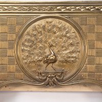 T. Elsley, attributed. Aesthetic Movement Brass Fire Insert W. Upper Central Peacock - Thumbnail 4