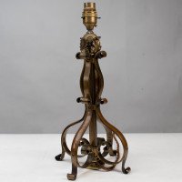 Pair of Arts and Crafts Brass Table Lamps with Leaf Collars c.1910 - Thumbnail 6