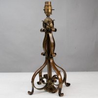 Pair of Arts and Crafts Brass Table Lamps with Leaf Collars c.1910 - Thumbnail 7