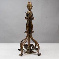 Pair of Arts and Crafts Brass Table Lamps with Leaf Collars c.1910 - Thumbnail 9