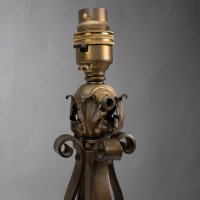Pair of Arts and Crafts Brass Table Lamps with Leaf Collars c.1910 - Thumbnail 12