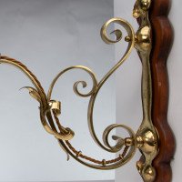 Arts and Crafts, c.1905 Set of Three Brass Wall Lights with Walnut Backplates - Thumbnail 11