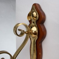 Arts and Crafts, c.1905 Set of Three Brass Wall Lights with Walnut Backplates - Thumbnail 15