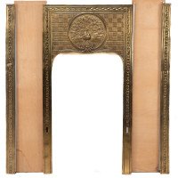 T. Elsley, attributed. Aesthetic Movement Brass Fire Insert W. Upper Central Peacock