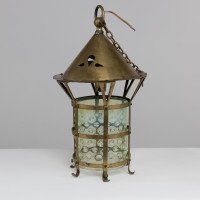 An Arts & Crafts Brass Lantern with the Original Vaseline Shade - Thumbnail 4