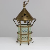 An Arts & Crafts Brass Lantern with the Original Vaseline Shade - Thumbnail 5