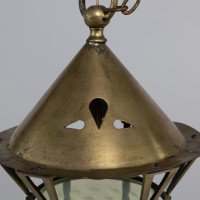 An Arts & Crafts Brass Lantern with the Original Vaseline Shade - Thumbnail 8
