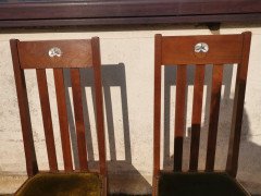 Liberty & Co., Pair of English Arts & Crafts Walnut Chairs with Stylized M Op Inlay - Thumbnail 6