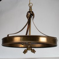 An Arts & Craft Ceiling Light with Stylized Petals & a Circular Brass Ring - Thumbnail 2
