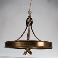 An Arts & Craft Ceiling Light with Stylized Petals & a Circular Brass Ring - Thumbnail 3