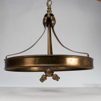 An Arts & Craft Ceiling Light with Stylized Petals & a Circular Brass Ring - Thumbnail 4