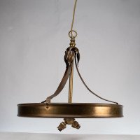 An Arts & Craft Ceiling Light with Stylized Petals & a Circular Brass Ring - Thumbnail 5