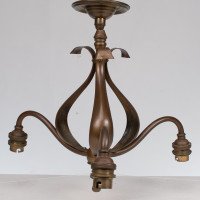 An Arts & Crafts Three Branch Brass Ceiling Light with Stylized Leaf Detail - Thumbnail 2