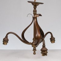 An Arts & Crafts Three Branch Brass Ceiling Light with Stylized Leaf Detail - Thumbnail 4
