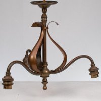 An Arts & Crafts Three Branch Brass Ceiling Light with Stylized Leaf Detail - Thumbnail 5