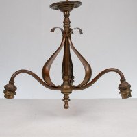 An Arts & Crafts Three Branch Brass Ceiling Light with Stylized Leaf Detail - Thumbnail 6