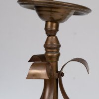 An Arts & Crafts Three Branch Brass Ceiling Light with Stylized Leaf Detail - Thumbnail 8