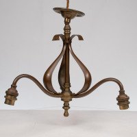 An Arts & Crafts Three Branch Brass Ceiling Light with Stylized Leaf Detail - Thumbnail 7