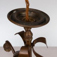 An Arts & Crafts Three Branch Brass Ceiling Light with Stylized Leaf Detail - Thumbnail 9