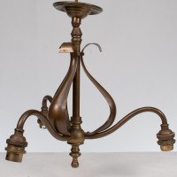 An Arts & Crafts Three Branch Brass Ceiling Light with Stylized Leaf Detail - Thumbnail 3