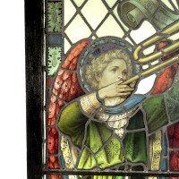 Pre-Raphaelite Stained Glass of Archangel Gabriel Blowing a Trumpet c.1880 - Thumbnail 7