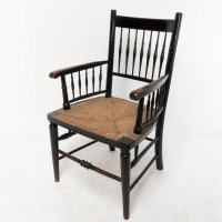 Liberty & Co., attributed. Style of Morris & Co., An Aesthetic Movement Rush Seat Armchair - Thumbnail 3