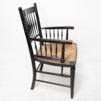 Liberty & Co., attributed. Style of Morris & Co., An Aesthetic Movement Rush Seat Armchair - Thumbnail 5