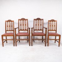 A Set of Four Arts & Crafts Dining Chairs with Nicely Carved Floral Decoration - Thumbnail 2