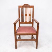 A Set of Four Arts & Crafts Dining Chairs with Nicely Carved Floral Decoration - Thumbnail 4