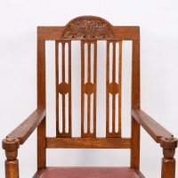 A Set of Four Arts & Crafts Dining Chairs with Nicely Carved Floral Decoration - Thumbnail 8
