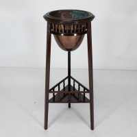 Shapland & Petter. A Rare Arts & Crafts Two-tier Mahogany Three-leg Plant Stand - Thumbnail 3