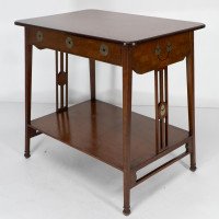 Leonard Wyburd for Liberty & Co., Rare Arts & Crafts Two-tier Mahogany Side Table - Thumbnail 5