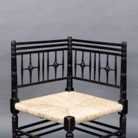 Liberty & Co. Aesthetic Movement ebonized corner armchair from the Argyll suite - Thumbnail 9
