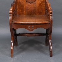 Walford & Donkin. A High Gothic Revival Oak Armchair with Carved & Fretwork Sides - Thumbnail 13